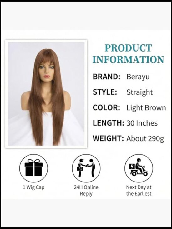Extra Long 30 Inch Straight Wig with Bangs Heat Resistant Synthetic Layered Cut main image 7